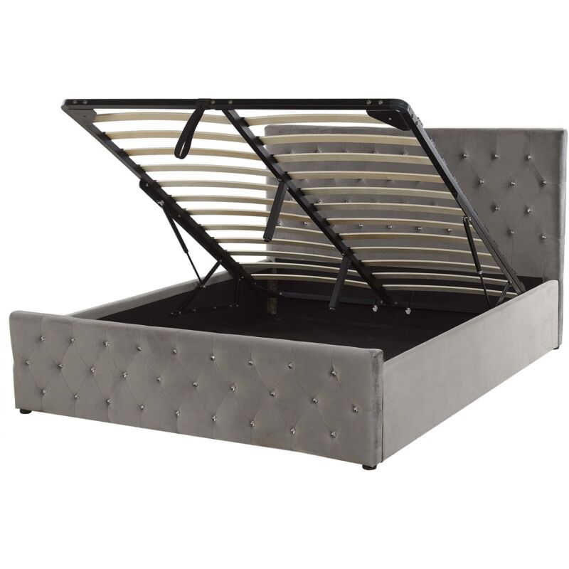 Beliani Bett Mit Stauraum Samtstoff Amiens 140 X 200 Cm Grau