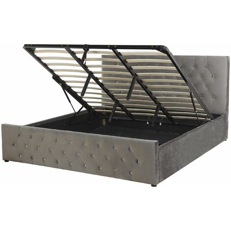 Doppelbett in Grau mit Bettkasten Lattenrost 180x200 cm Chesterfield Stil Amiens - Grau