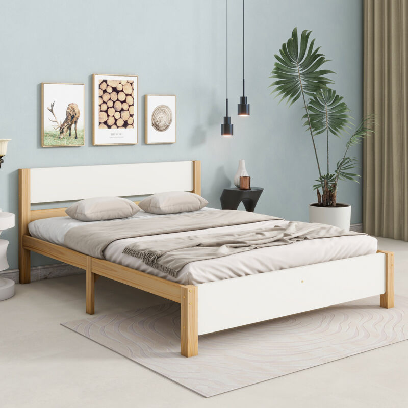Mivray Doppelbett Kiefer Mit Kopfteil 140x200 Cm, Weiß