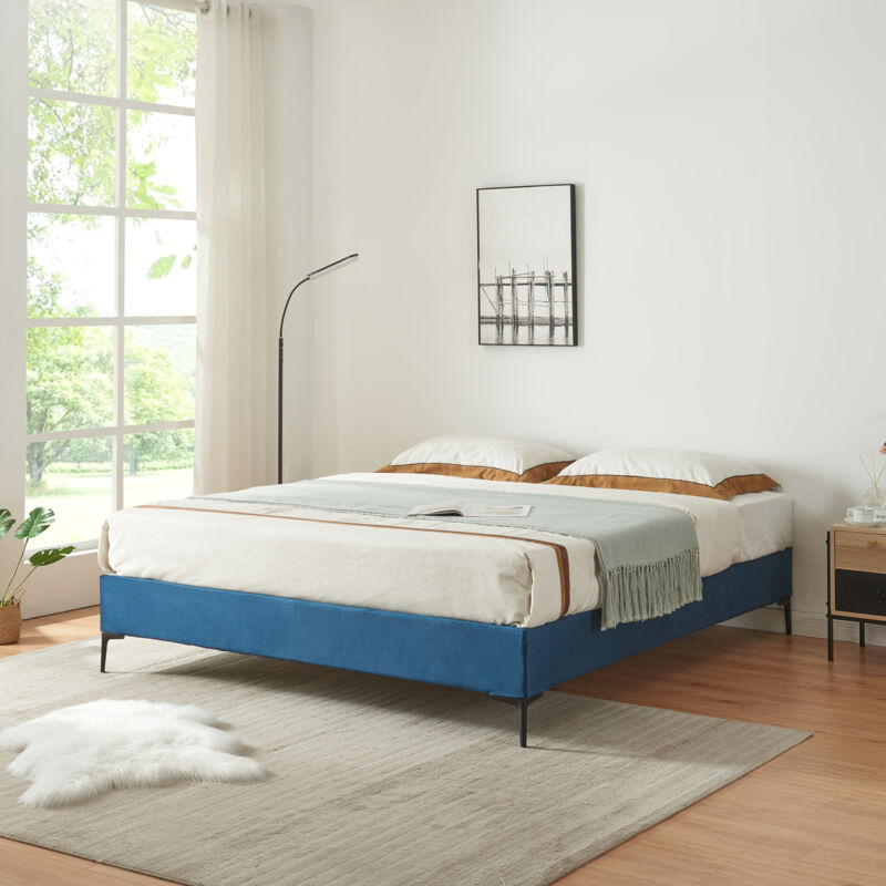 [en.casa] - Doppelbett Lilla Samt 140x200 Cm Blau