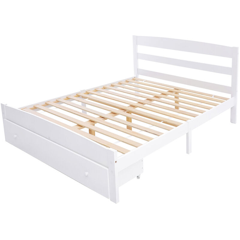 Doppelbett mit Lattenrost und Schubladen, Massivholzbett für Schlafzimmer der Kinder Jugendliche Erwachsene (Weiß C, 140 x 200 cm)