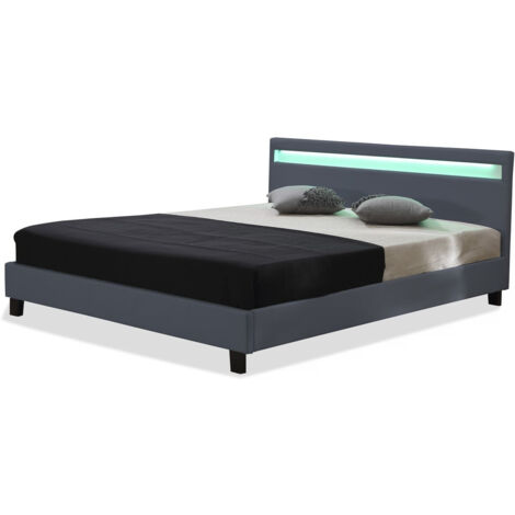 Doppelbett mit LED "Maria" - 160 x 200 cm - Grau