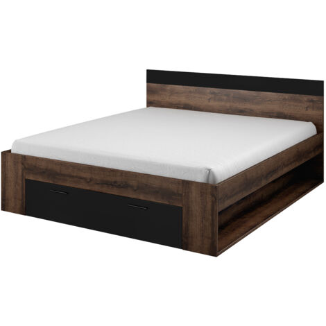 Doppelbett mit Schubkasten Liegefläche 180x200 cm BIRMINGHAM-83 in Eiche Monastery Nb. mit schwarz, B/H/T: ca. 186/90/205 cm
