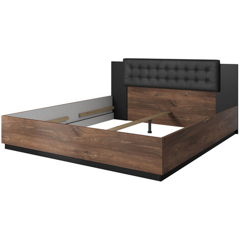Doppelbett ohne Lattenrost, Liegefläche 160 x 200 cm SOLMS-83 in Flagstaf Eiche dunkel Nb. und kupferrot, kombiniert mit schwarz, B/H/T: ca. 166/90/205 cm