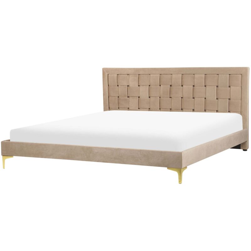 Beliani Bett Mit Lattenrost Samtstoff Limoux 180 X 200 Cm Taupe