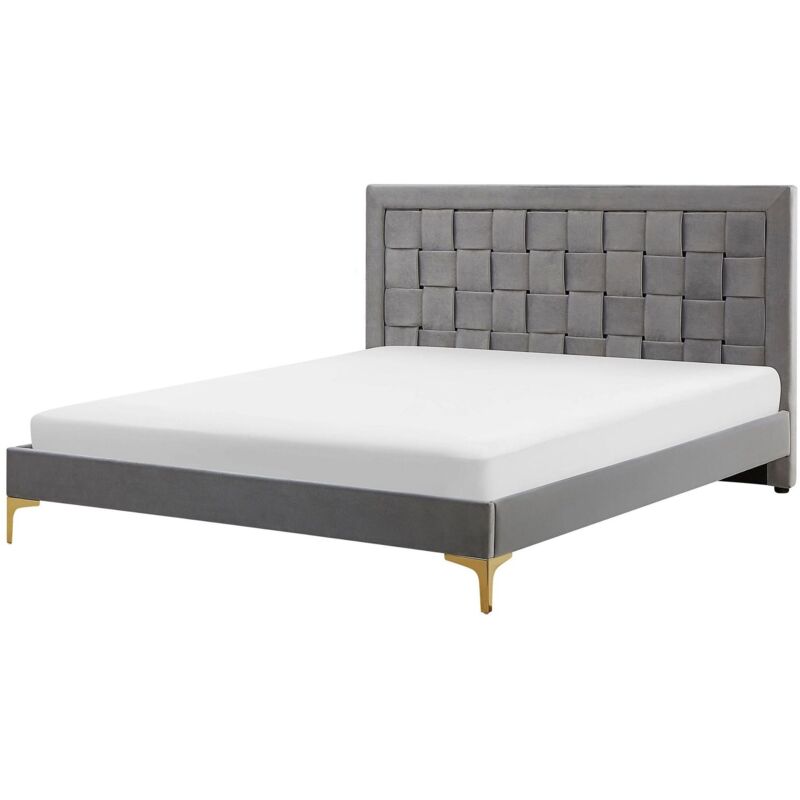 Beliani Bett Mit Lattenrost Samtstoff Limoux 140 X 200 Cm Grau