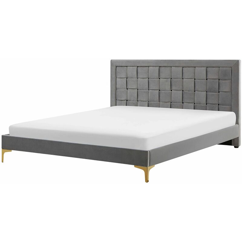 Doppelbett Grau Samtstoff Stoff Holz 100 % Polyester Lattenrost 180 x 200 cm Retro-Stil - Grau