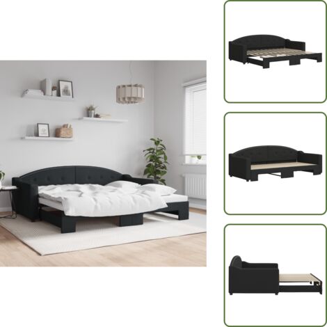 Doppelbett - vidaXL Tagesbett Ausziehbar Schwarz 90x200 cm Stoff - Wohnzimmerbett