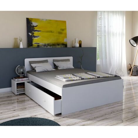 Doppelbett ZENIA 160x200 + 2 Konsolen + 2 Schubladen / Weiß/ 205x164x80