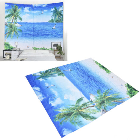 Doppelfenster-Vorhang aus Polyester mit innovativem Digitaldruck, lichtundurchlässig, 170 x 200 cm (66,9 x 78,7 Zoll), Typ 36, Marineblau, Ozeanblau