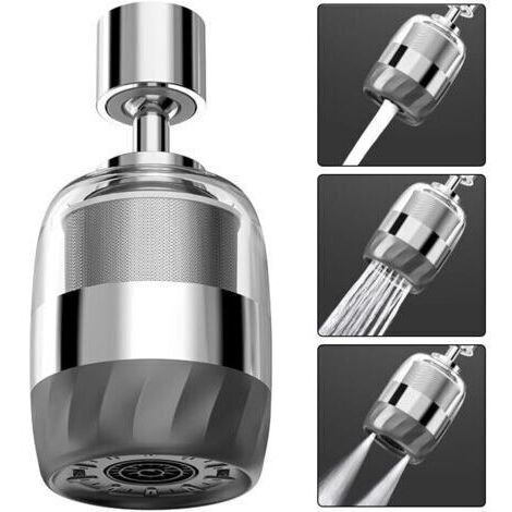 Doppelfilter-Küchenarmatur-Aufsatzfilter, 720° drehbar, spritzgeschützt, mit 3 einstellbaren Durchflussstufen, wiederverwendbarer Edelstahl-Luftsprudler