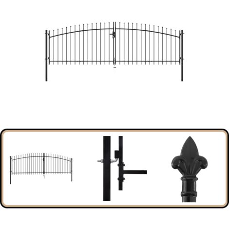 Doppelflügel-Gartentor mit Speerspitzen 400 x 200 cm - Gartentor - Doppeltore - Metalltor - Stahltür - Gartenzaun