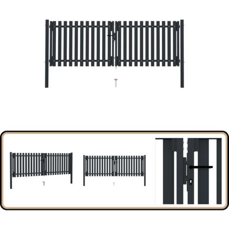 Doppelflügel Zauntor Stahl 306x150 cm Anthrazit - Doppelflügeltor - Zaun - Metalltor - Stahltür - Gartentor