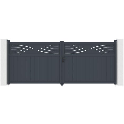 CASANOOV Doppelflügeltor aus Aluminium 4m HALTI 400 x 160 cm Grau