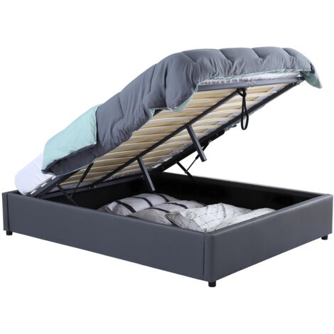 Doppelkastenbett MIAMI mit Lattenrost 140 x 190 cm PVC grau