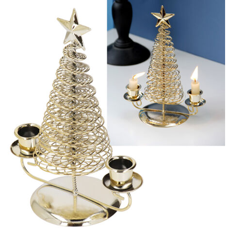 Doppelkerzenhalter aus Metall, goldene Weihnachtsbaum-Dekoration, Geschenk für Zuhause oder Partys