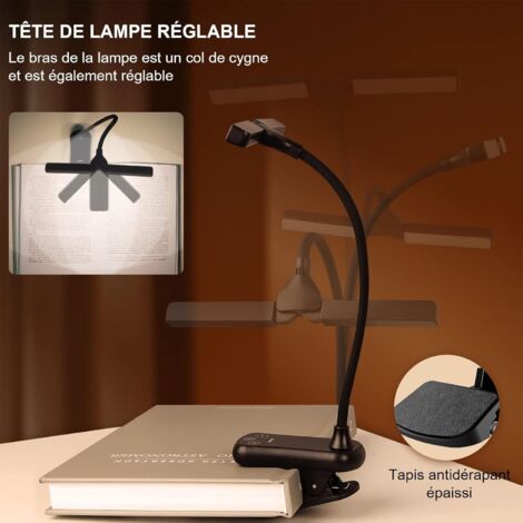 Doppelkopf-Leselampe, per USB wiederaufladbare Klemmlampe, 360° flexible Halslampe, 3 Farben & stufenloses Dimmen, bis zu 80 Stunden, tragbar zum Lesen und Reisen