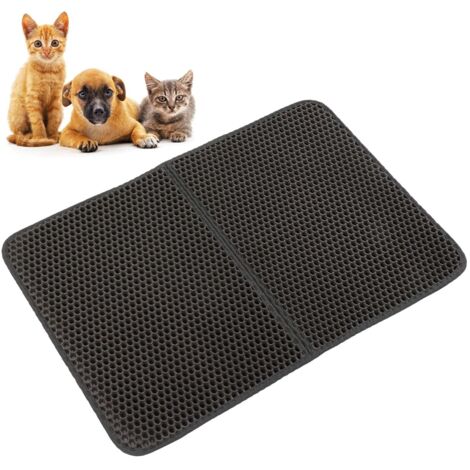 Doppellagige EVA-Katzenstreumatte, waschbares Reinigungspad für Katzentoiletten – 55 x 75 cm, Schwarz (faltbare Modellversion – RWCat Litter Mat