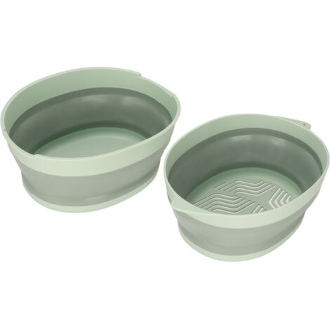 Doppellagiger Küchensieb-Abtropfkorb, separates Design, faltbarer, tragbarer Obst- und Gemüseaufbewahrungskorb für Küche und Reisen (groß, grün)