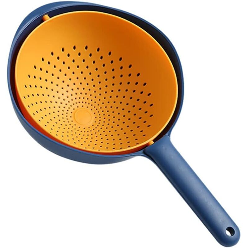 Image of Doppellagiges Küchensieb für Obst und Gemüse – für Gemüse, Obst und Gemüse – Blau – 1 Stück