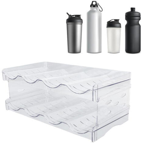Doppellagiges, transparentes Flaschenregal aus Kunststoff mit mehreren Ebenen, ideal für den Schreibtisch, bietet Platz für 4 Flaschen pro Ablage.