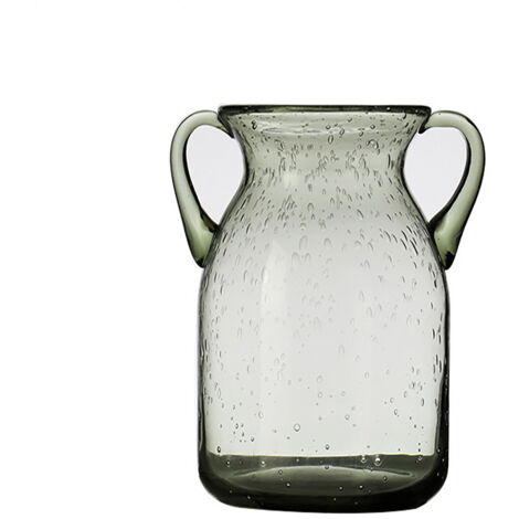 Doppelohrvase, dekorative Doppelohrvase, grau, handgefertigt, mit Luftblasen, aus Glas, grau