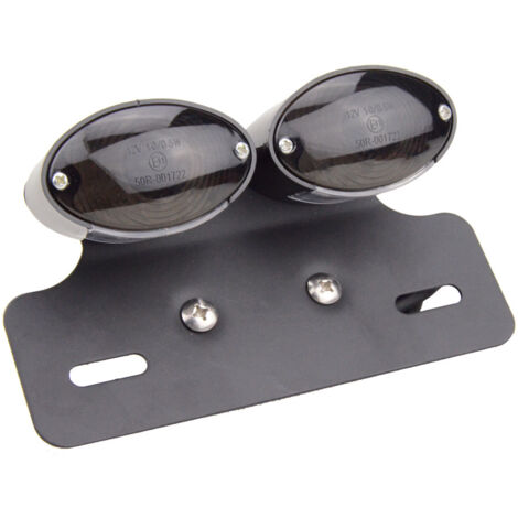 Doppelscheiben-Motorradrücklicht aus Chrom mit integriertem LED-Brems-/Blinker-/Warnblinker, graue Linse, geeignet für Straßenmotorräder und Cruiser.