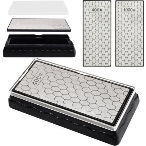 Doppelseitiger Diamant-Schleifstein (Körnung 400/1000, 185x92x40mm), Waben-Messerschärfer mit rutschfester Unterlage für Messer, Scheren, Schärfwerkzeuge Küche und Outdoor