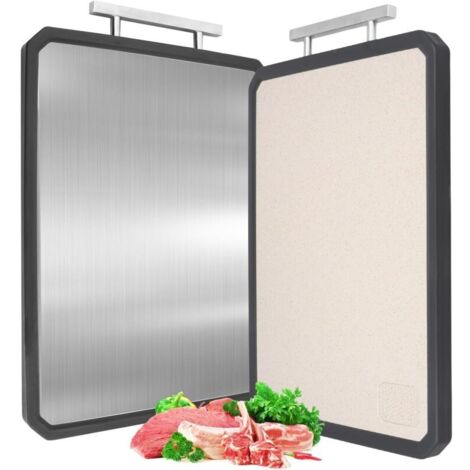 Doppelseitiges Schneidebrett, professionelles Edelstahl-Schneidebrett mit integriertem Griff, antimikrobiell, spülmaschinenfest, Schneidebrett für Fleisch, Fisch und Obst.