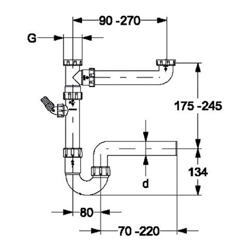 Doppelsiphon 1 1//2/" x DN50 Doppelsifon Doppelablauf zweifach Abfluß Doppelspüle