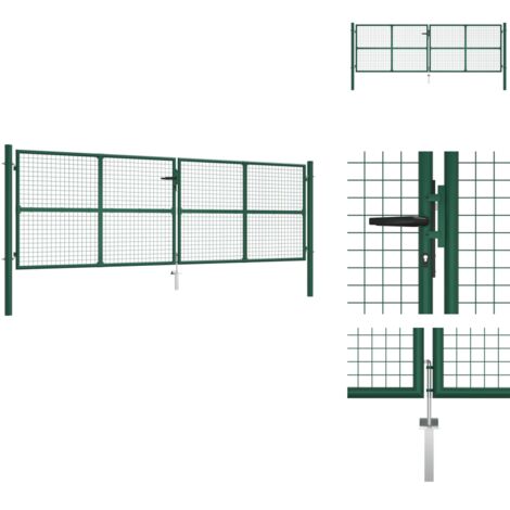 Doppelstabmatten-Doppeltor Stahl 390x125 cm Grün - Doppelstabmattenzaun - Gartentor - Zaun - Metalltor - Stahltür