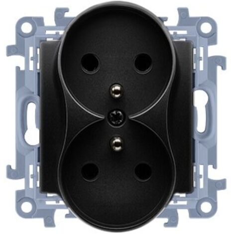Doppelsteckdose mit Erdung (Modul) 16A, 250V, Schraubklemmen, mattschwarz, SIMON10