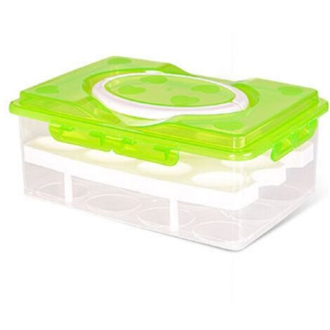 Doppelstöckige Eierbox – für 24 Eier – hochwertige Box, Tragegriff, Eierhalter für Kühlschrank, Deckel und Clip, für den Innen- und Außenbereich, grün, grün