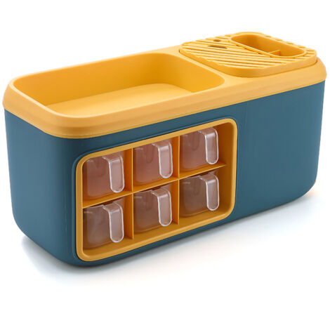Doppelstöckige Gewürzbox mit Messer- und Löffelhalter, multifunktionaler Küchenorganizer, Blau