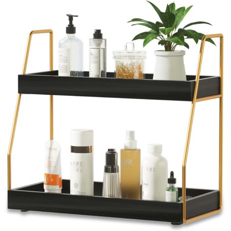 Doppelstöckiger Organizer Holz für Badezimmer, Aufbewahrungsregal für Make up Küchenzubehör Schlafzimmer Wohnzimmer, Praktisches Ordnungssystem