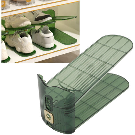 Doppelstöckiges Schuhregal für den Kleiderschrank – Modulares Aufbewahrungssystem aus grünem PET – Set mit 2 Regalen und 6 rutschfesten Zubehörteilen