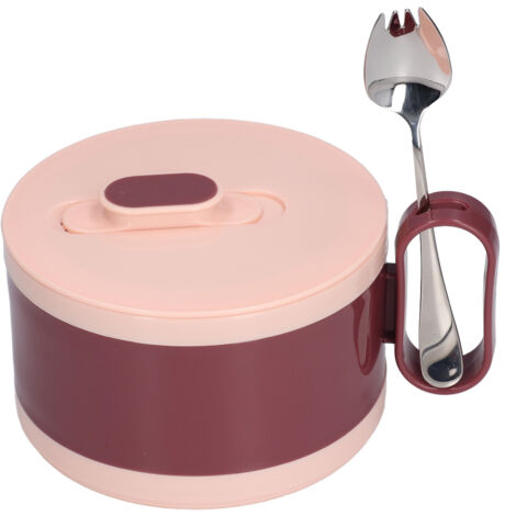 Doppelt isolierte Ramen-Schüssel aus Edelstahl mit Deckel für Studenten und Büro (Taro Purple Fast Food Bowl + 304 Löffel)