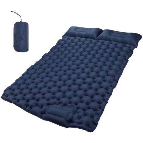 Doppelte aufblasbare Camping-Isomatte mit Kissen, ergonomisches Design, wasserdichte Nylonmatte für den Außenbereich, Marineblau