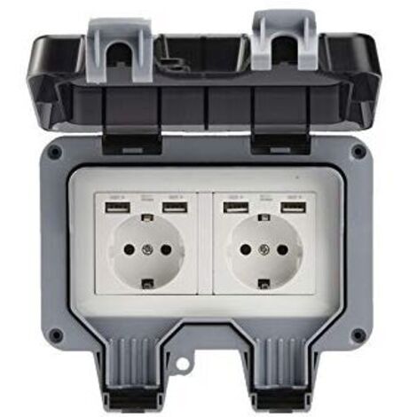 Doppelte Außenwandsteckdose mit USB-Anschluss, wasserdicht, robuste Steckdose mit Unterputzdose (doppelt)