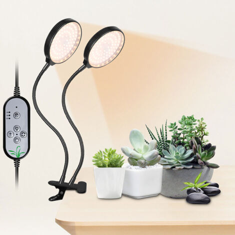 Doppelte LED-Pflanzenlampe mit USB-Anschluss, 30 W, wasserdicht, Timer (4 Std./8 Std./12 Std.), 5 Helligkeitsstufen, flexibel und dimmbar