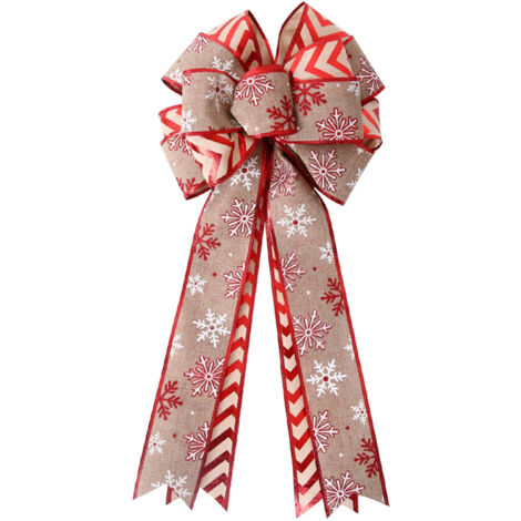 Doppelte Leinenschleife für Weihnachtsbaumschmuck, Ahornblatt- und Schneeflockenmuster, khakifarben