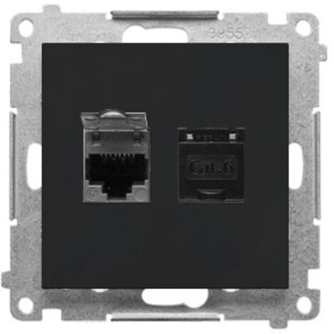 Doppelte RJ45-Computerbuchse Kategorie 6, mit Staubschutzklappe (Modul): Mattschwarz, SIMON55