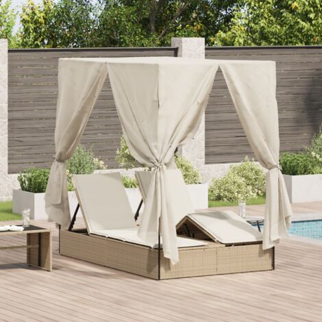 Doppelte Sonnenliege mit Dach Beige 205 x 129 x 200 cm vidaXL