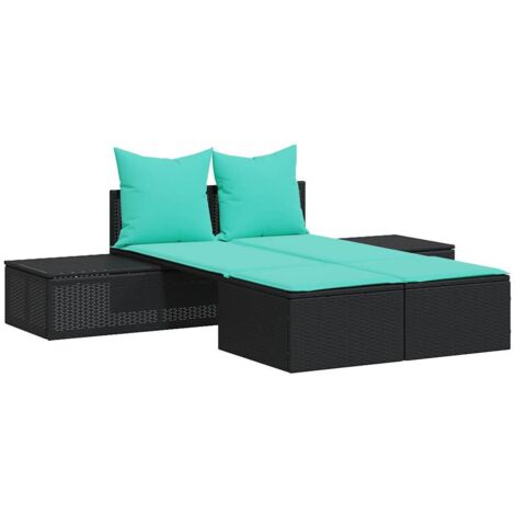 Doppelte Sonnenliege mit Kissen Schwarz Poly Rattan vidaXL