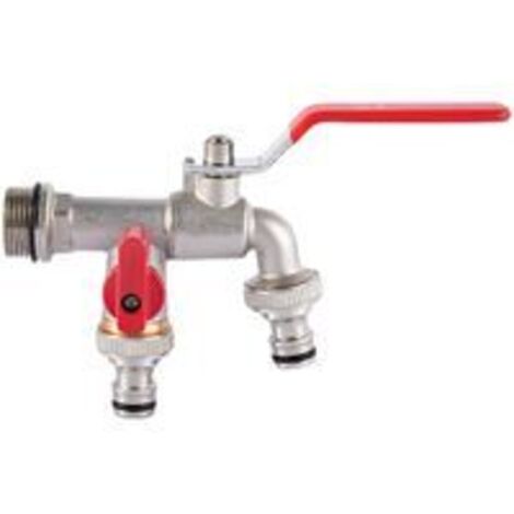 Doppelter Gartenhahn, Messing-Wasserhahn, hochwertiger 3/4-Zoll-Messhahn - Rot