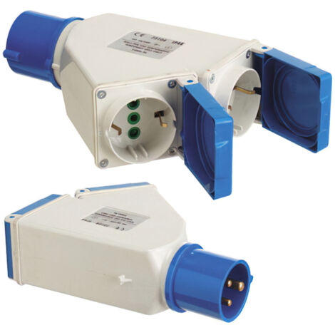 Doppelter Industrieadapter Schuko-2P Cetac mit Abdeckung