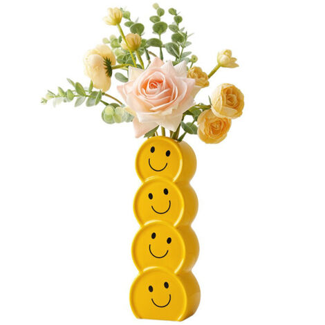 [Doppeltes Glück] Vase mit Smiley-Gesicht, weiße Keramik, 1 Stück, minimalistisches Design für Trockenblumen und Eingangsbereich