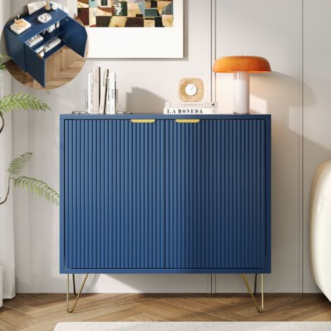 Doppeltüriger Aufbewahrungsschrank mit Stauraum, Sideboard mit Trennwand, Metallbeine, dunkelblau, 80 × 40 × 78 cm