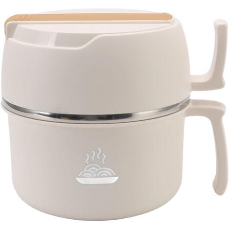 Doppelwandige Edelstahl-Lunchbox mit Deckel, Griff und Besteck – ideal für Büro und Schule – Beige