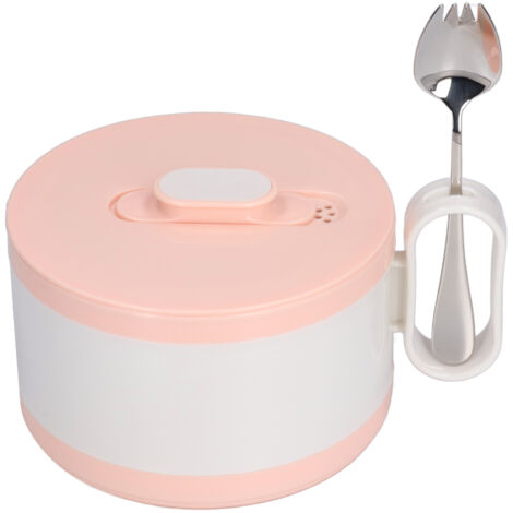 Doppelwandige, isolierte Ramen-Schüssel aus Edelstahl mit Deckel für Büro und Studenten (Rosa Schüssel + Löffel aus Edelstahl 304)
